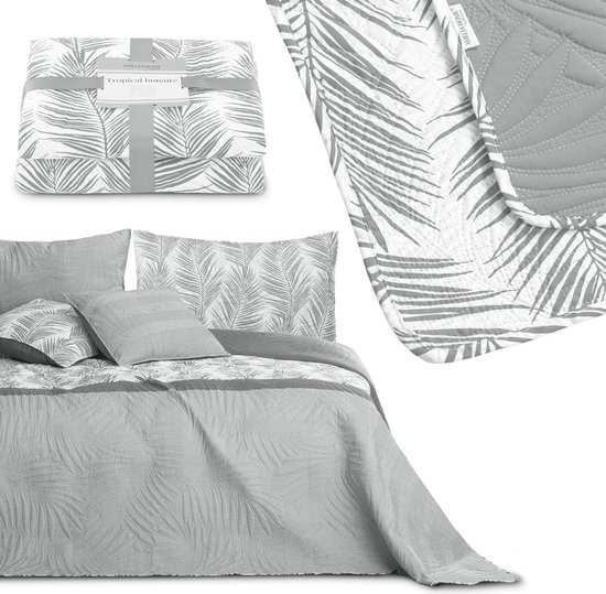 AmeliaHome Sprei, bedsprei, 260 x 280 cm, tweezijdig, onderhoudsvriendelijk, stiksel, plantenpatroon, groen, wit, tropische bonaire