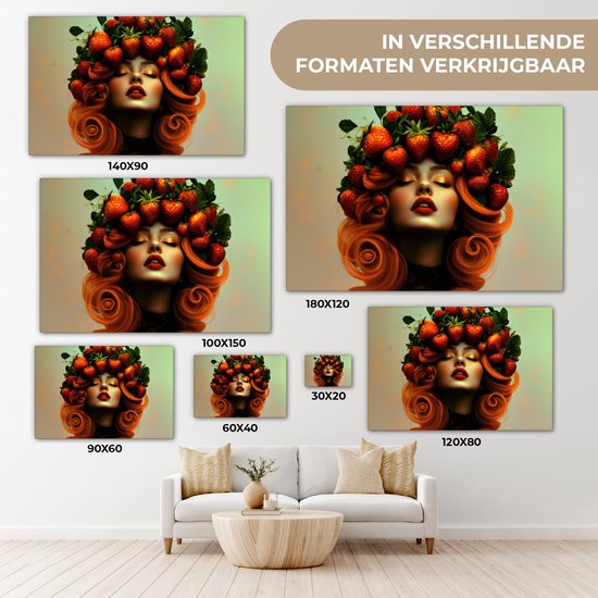 Tableau sur toile 140x90 cm - Décoration murale Femme - Fraises - Kroon - Décoration murale murale salon - Décoration chambre - Accessoires chambre - Peintures sur toile