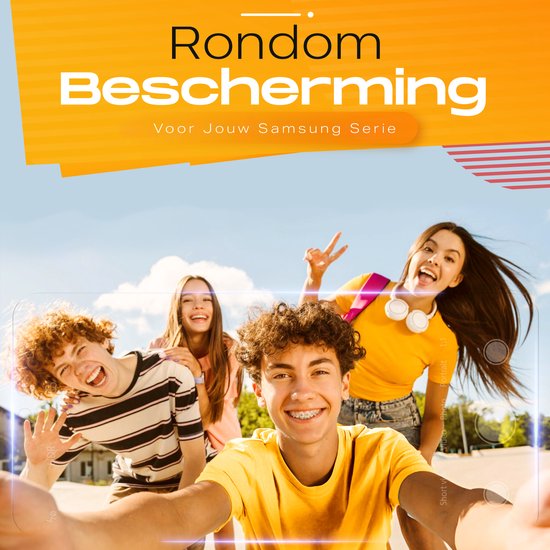 Rondom bescherming voor Samsung Serie, groepsfoto met vier lachende tieners.