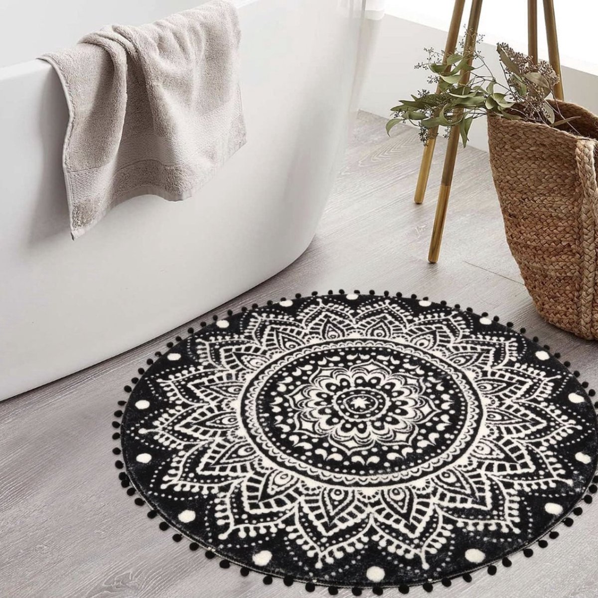 Tapijt - Rond tapijt - Tapijt woonkamer - Boho rond tapijt 90cm - Tapijt slaapkamer - Badmat - Douchemat - Kleed