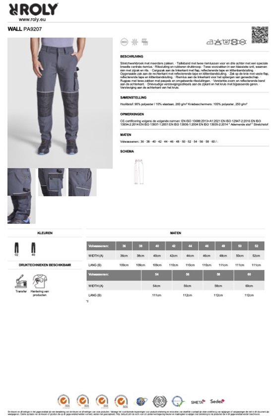 Zwarte Werkbroek met reflecterende details Model Wall merk Roly Size 42