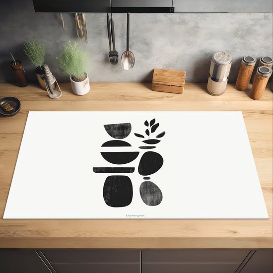 KitchenYeah® Protection plaque induction 95x50 cm - Japandi - Noir - Abstrait - Protege plaque de cuisson - Couvre plaque induction - Protecteur d'induction - Cuisine