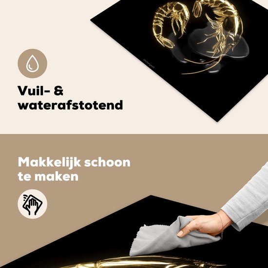 KitchenYeah® Inductie beschermer 65x50 cm - Garnalen - Zwart - Goud - Kookplaataccessoires - Afdekplaat voor kookplaat - Inductiebeschermer - Inductiemat - Inductieplaat mat - Keuken decoratie