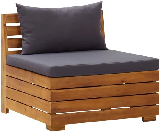 Tidyard Tuinbank 2-zits van acaciahout met kussen 120 x 60,5 x 81 cm, bank met armleuningen, outdoorbank van hout, houten bank, tuinmeubelen voor buiten van hout