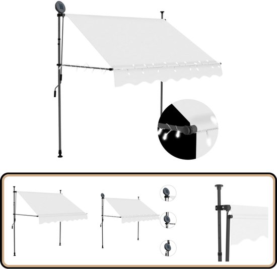 vidaXL Auvent avec LED 150 cm - Protection solaire crème - Auvent - Jardin - Balcon - Patio - Vie en plein air - Imperméable - Résistant aux UV - Siècle des Lumières LED - Manuel