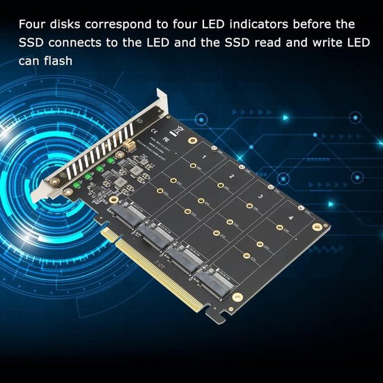 M.2 NVME SSD To PCIe 4.0 Adapter Card, 4 Port M.2 NVMe To PCIE X16 Expansion Card for M Key NVMe SSD, 4 X 32Gbps Full Speed(ph44