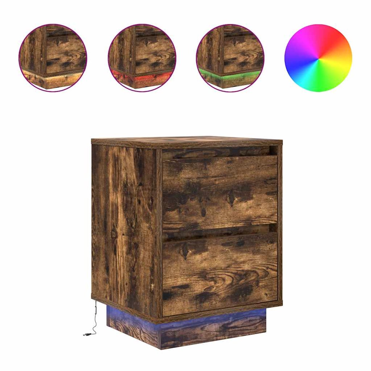 vidaXL Nachtkastje - met - LED-verlichting - 38x34x50cm - gerookt - eikenkleurig gerookt eiken