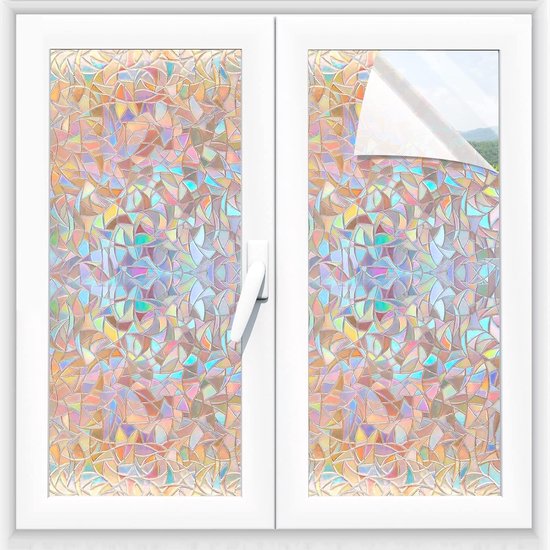 HOHOFILM Zelfklevende holografische raamfolie ambachtelijke vellen stickers regenboog effect iriserende venster tint voor thuis glas decoratieve tint kerst glas sticker, 60 cm x 200 cm