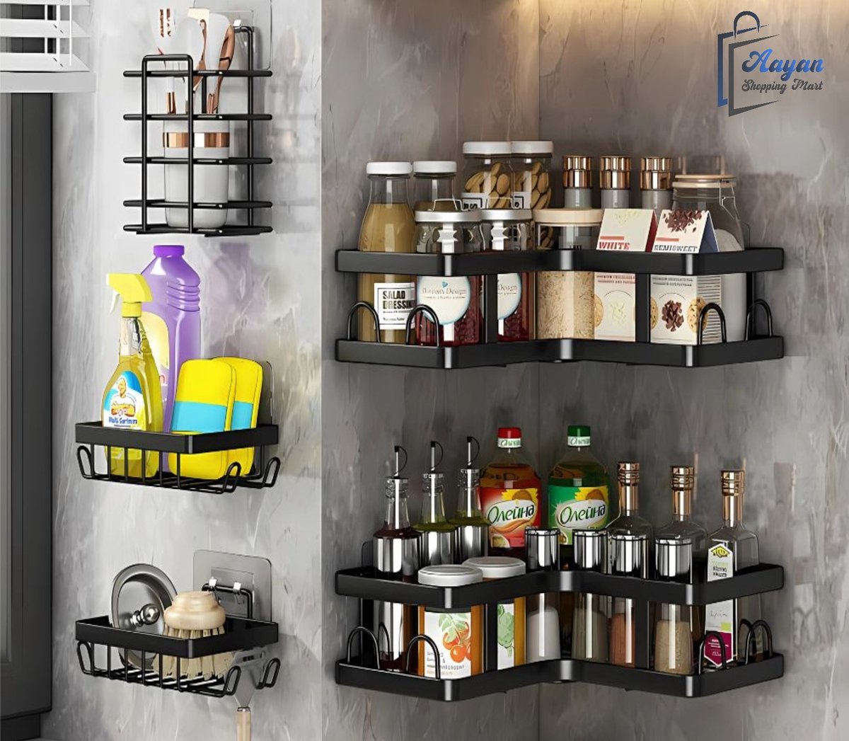 Wandplankenset voor badkamer – 3 manden + 2 hoekplanken – wandplank – doucherek zonder boren – doucherek hangend doucherekjes – douche rek – doucherek zwart – doucherekje hangend - 69982
