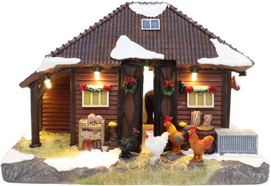 Santaville - Pony Stable with Ponies And Chickens with LED Polyresi...