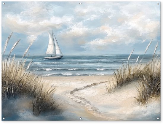 Affiche de jardin 160x120 cm - Décoration de jardin Mer - Voilier - Plage - Dunes - Vintage - Affiche pour le jardin - Décoration extérieure - Tableau de jardin clôture - Décoration murale sur toile de jardin - Décoration murale sur toile de balcon