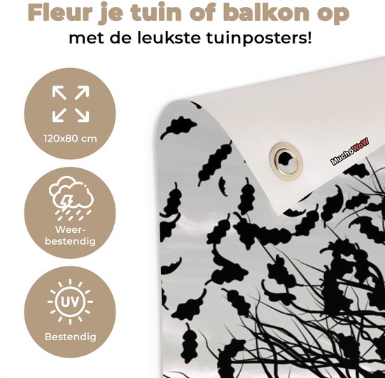 Zwart silhouet van twee bomen met gezichtsprofielen die naar elkaar toe staan, 120x80 cm, weer- en UV-bestendig.