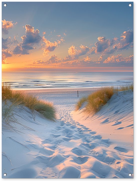 Gards Tuinposter Doorkijk Strand En Zee Vanuit De Duinen - 180x120 Cm Tuindoek Tuindecoratie Wanddecoratie Buiten Tuinschilderij