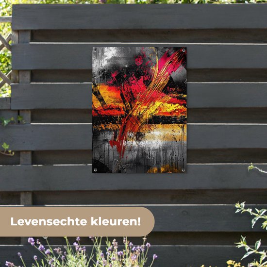 Tuinposter 60x80 cm - Tuindecoratie Kunst - Zwart - Abstract - Poster voor in de tuin - Buiten decoratie - Schutting tuinschilderij - Tuindoek muurdecoratie - Wanddecoratie balkondoek