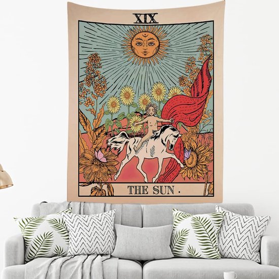 Ulticool - Sun Nature Fleurs Tarot Horoscope Vintage Retro - Tapisserie - 200x150 cm - Groot tapisserie - Affiche
