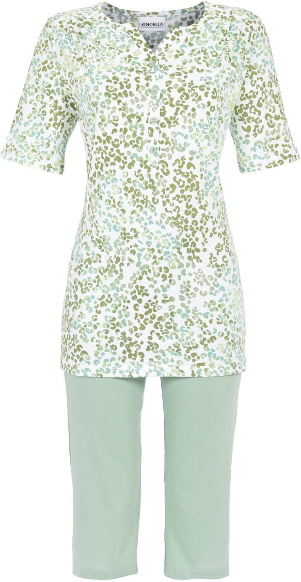 Ringella Groene panterprint pyjama van Ringella - Groen - Maat - 38