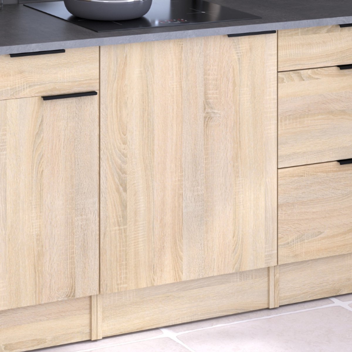 Keukenonderkast Fumay 60cm Met 1 Deur - Eikdecor/betonlook - Parisot - Keuken Onderkast - Bruin - Melamine; Spaanplaat