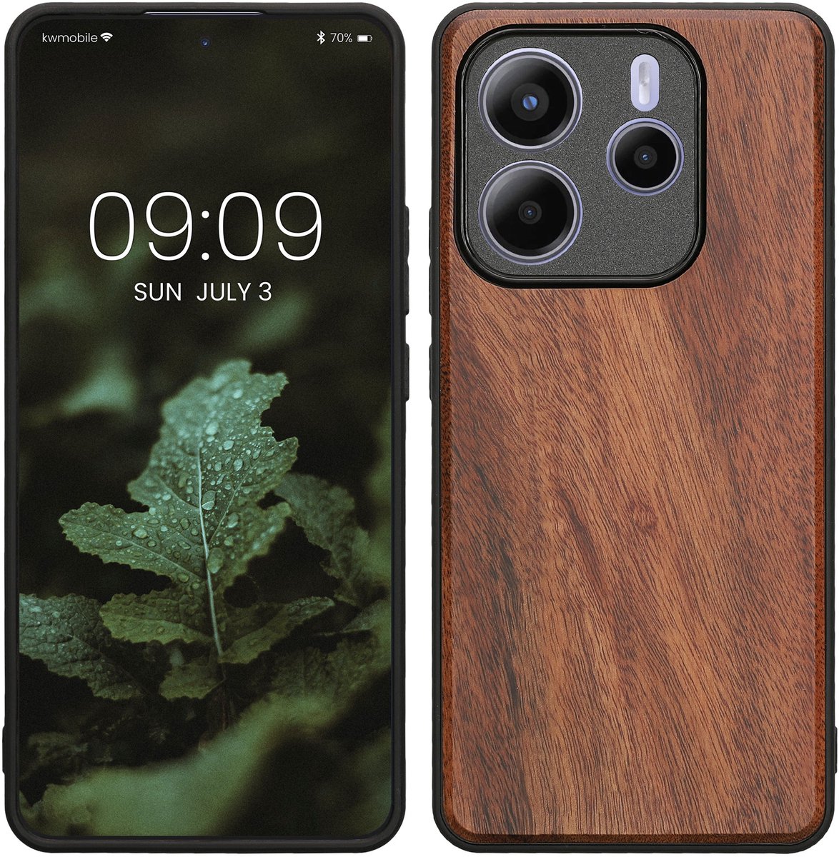 kwmobile telefoonhoesje geschikt voor Xiaomi Redmi Note 14 5G - Hoesje met bumper in vintage bruin / bruin - Backcover - hout
