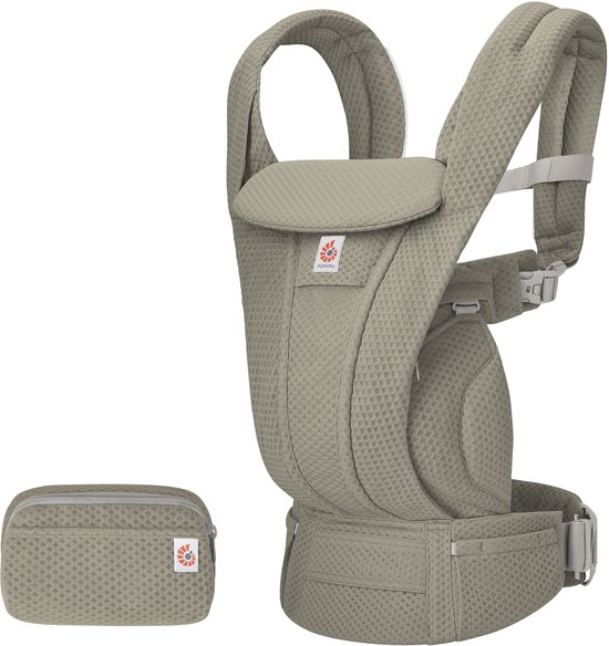 Taupe mesh draagzak met bijpassend toilettasje met rits.