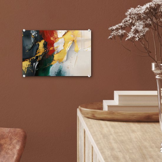 MuchoWow® Glasschilderij 30x20 cm - Schilderij acrylglas - Modern - Kerst - Abstract - Goud - Foto op glas - Muurdecoratie woonkamer - Wanddecoratie slaapkamer - Schilderijen