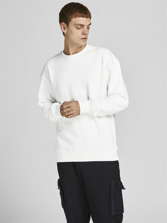 JACK & JONES Star basic sweat ras du cou coupe classique - sweat homme en coton mélangé avec col rond - blanc cassé - Taille : S