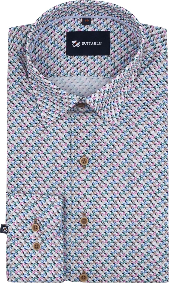 Suitable Overhemd Print Multicolour - Maat 38 - Heren - Overhemden Formeel