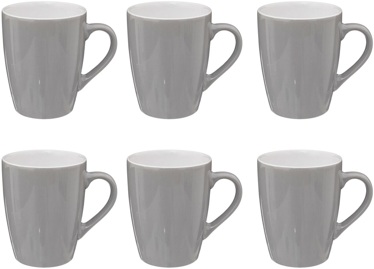 Colorama Grijs Ronde Mok met Oor - Set van 6 - 38 cl - Faience Materiaal