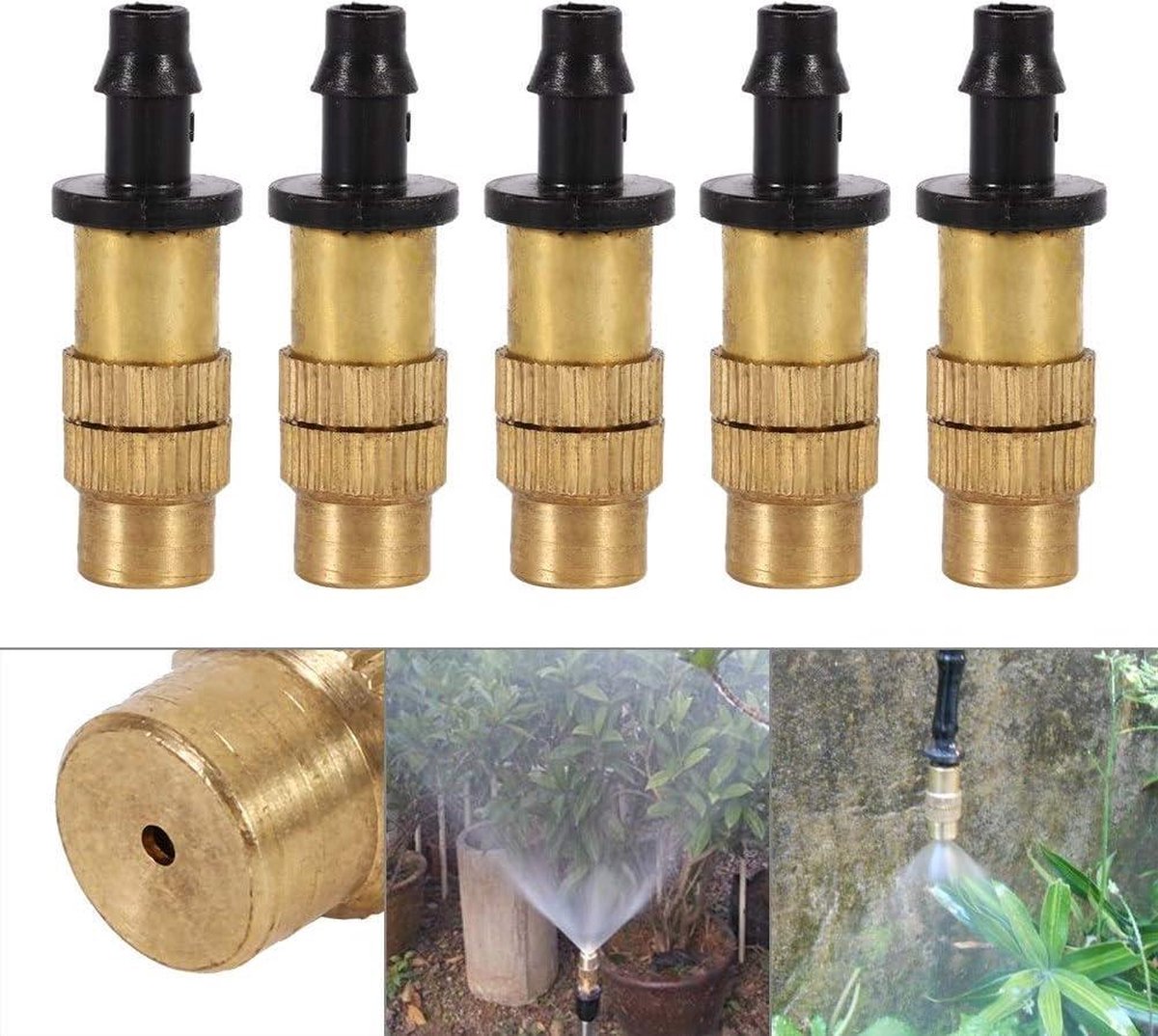 Sproeinevelkoeling voor terras en tuin - instelbare irrigatiesproeier - koper messing sproeisproeier - druppelaar irrigatie - 5 stuks .