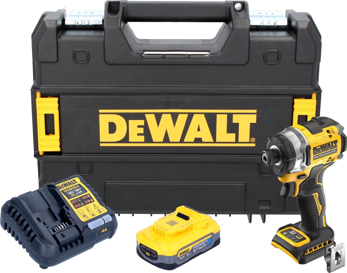 DeWalt DCF 860 H1T accu-slagmoersleutel 18 V 282 Nm 1/4" borstelloos + 1x Powerstack-accu 5,0 Ah + oplader + TSTAK