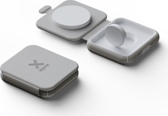 Chargeur sans fil pliable Xtorm 15 W - 2 en 1 - Convient pour iPhone, Airpods et Apple Watch - Design élégant - Grijs