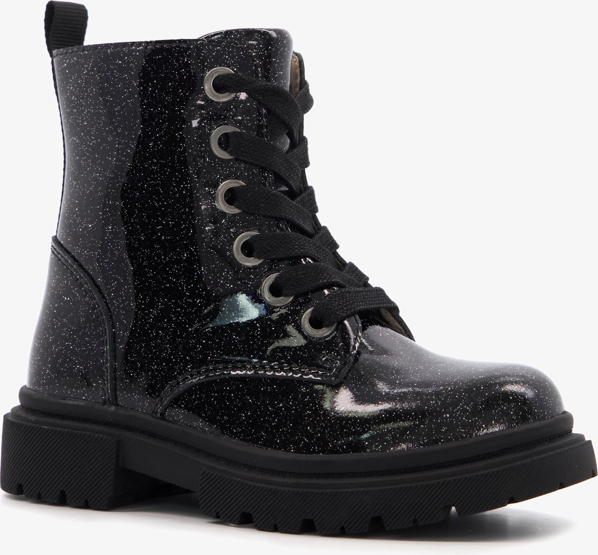 Bottines Fille En Cuir Verni Pailleté - Semelle Crantée Antidérapante - Fermeture Lacets Et Zip - Pour Automne/hiver