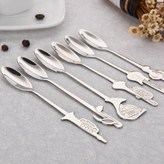 MIVIDE 16 stuks koffielepels muzieknoten, dessertlepels roestvrij staal, muzieknoten, lepel, decoratief voor muzikanten, geschenken, koffie, thee, dessert (zilver en goud