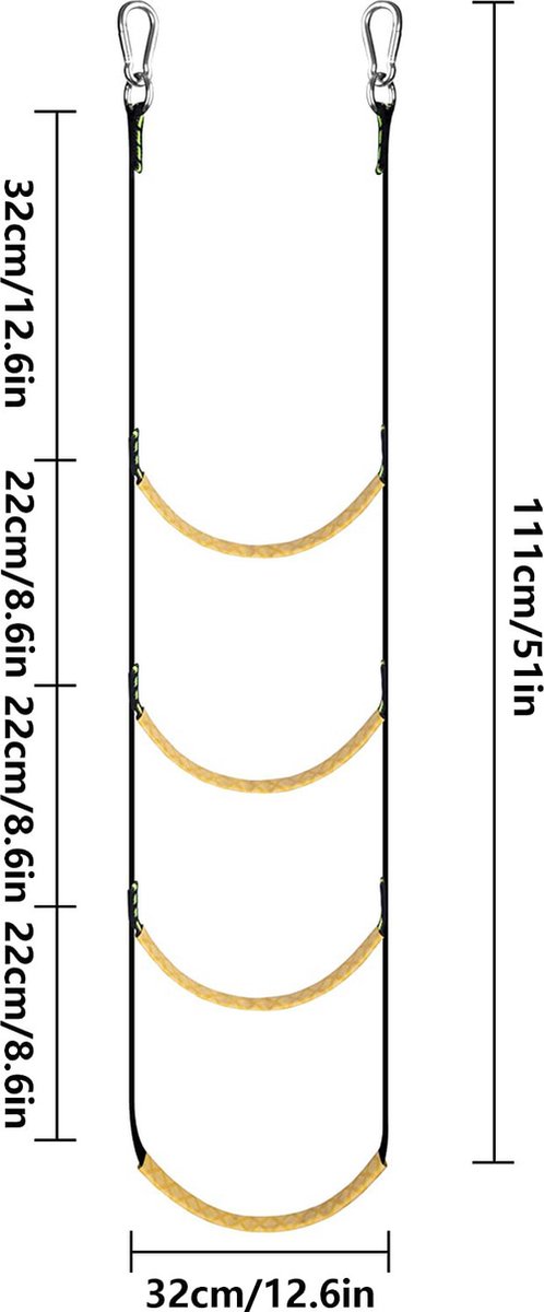 Touwladder - Zachte Ladder - Ladder voor Rubberboot - met 4 Treden - Zwemtrap boot - 111x32cm - boottrap accessoires - Klimladder - Klimtouw - Speeltoestel ladder - Opvouwbare Hangende Ladder - hulp bij het instappen - nood touwladder – foto 2