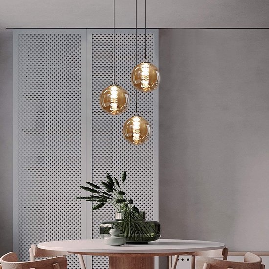 NETTLIFE Lampe à suspension moderne - 3xG9 - verre - ambre - réglable en hauteur - 30cm - source lumineuse incluse - pour cuisine salon chambre hall