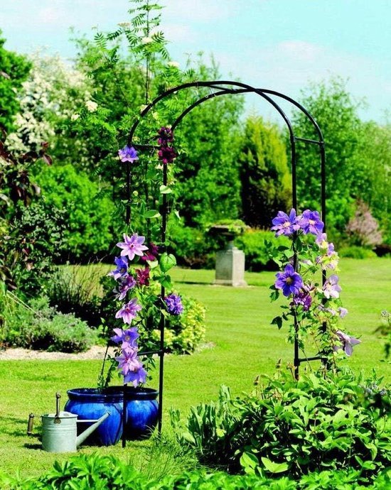 thumbnail: Grote Tuinboog Van Metaal - 2,4 Meter Breed - Voor Rozen En Klimplanten - Zwart Poedercoating - Gemakkelijk Te Verplaatsen