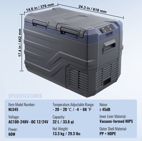 VEVOR Draagbare Koelkast Met Vriesvak Auto 32l Dual Zone 60w Koelbox Camping van Merkloos — afbeelding 2