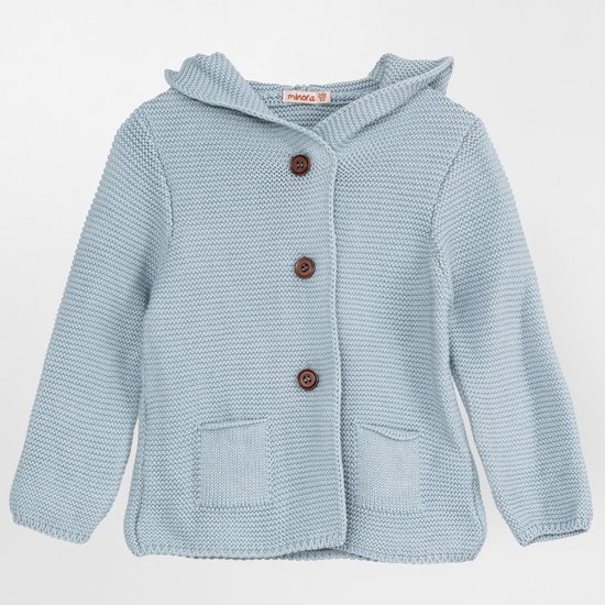 Minora Baby Gebreid Vest met capuchon konijn- Baby kleding jongens en meisjes- Jongen Winterjas-Hoogwaardige Baby vest-Blauw 9 Maanden/74- Kraamcadeau - Babyshower, Newborn- Sinterklaas