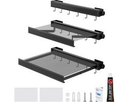 Droogrek voor aan de muur inklapbaar van aluminium - 45 cm - ruimtebesparend - met haken voor het drogen van sokken, ondergoed en broeken - zwart