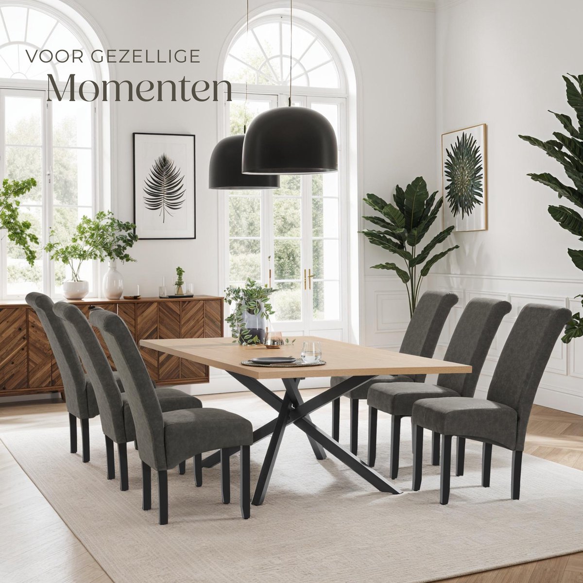 tectake® Eetkamerstoel - Comfortabele kunstleren stoel met hoge rugleuning - Keukenstoel voor keukentafel - Gestoffeerde keukenstoel - Diverse kleuren en sets - Maximale belasting 120 kg - Afmeting (LxBxH) 44 x 63 x 106 cm - Set van 4 - Grijs – foto 2