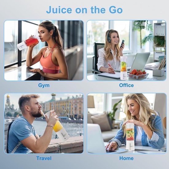 Draagbare USB Type-C Oplaadbare Persoonlijke Blender 450ml - Mini Juicer Mixer met 6 Bladen van Hotsch. — afbeelding 3