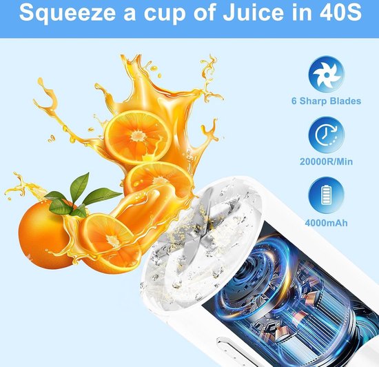 Draagbare USB Type-C Oplaadbare Persoonlijke Blender 450ml - Mini Juicer Mixer met 6 Bladen van Hotsch. — afbeelding 5