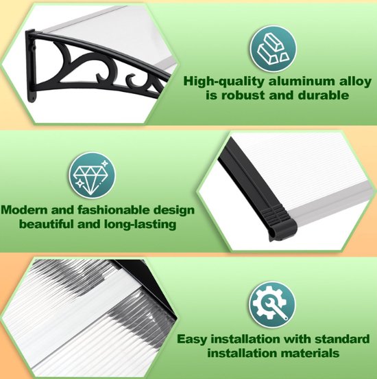Deurluifel-Voordeur Afdak- Afdak Voordeur Deurluifel voor Terrasdak, Balkon, Raam, Gevel, Airconditioning, Gebroken Wit (60,5x100cm