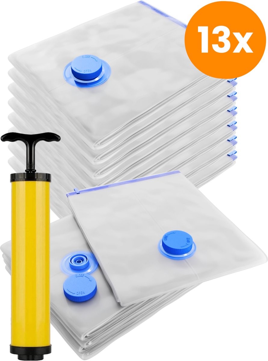 Vacuumzakken kleding & dekbedden – 14-delige set met handpomp – Herbruikbare vacuum bags voor koffer, kast en opslag – Ruimtebesparend – Thousandtravelmiles