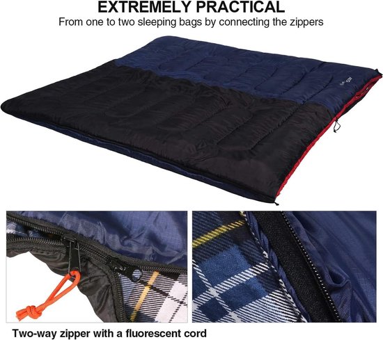 XL katoenen slaapzak voor volwassenen - warm en comfortabel - flanel compacte dekenslaapzak - 3-4 seizoenen koud weer - outdoor winter slaapzak voor vissen en kamperen - blauw - 5 kg vulling. van Merkloos — afbeelding 4