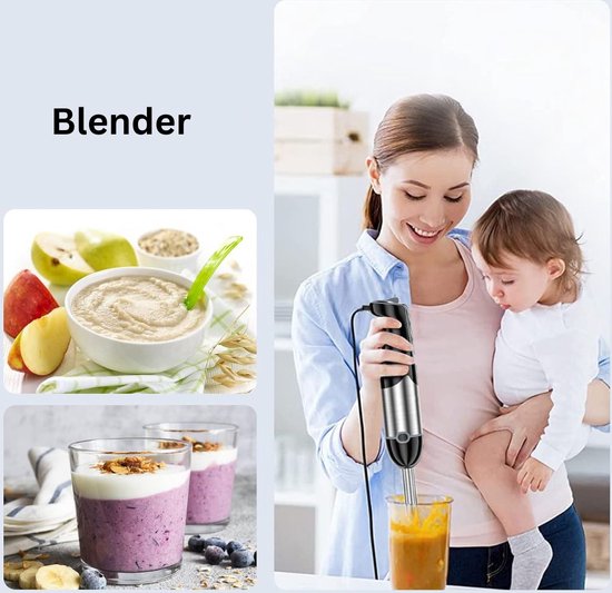 VELTRR® Staafmixer - Hakmolen - Keukenmachine - Zilver met Zwart van Merkloos — afbeelding 2