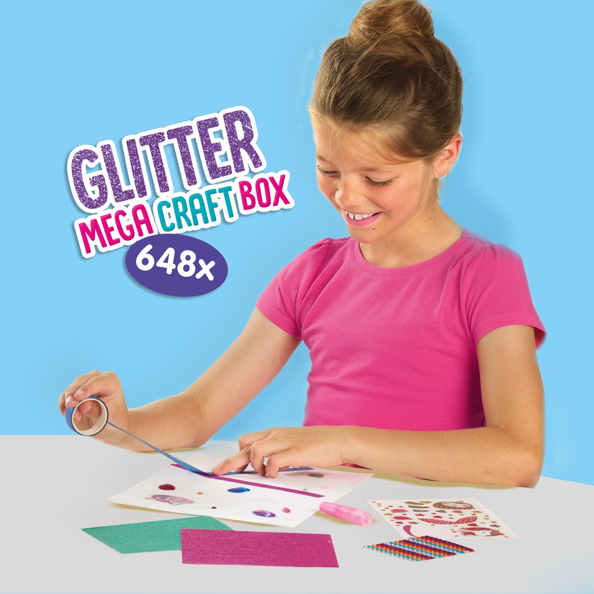 SES Creative - Hobby Pink - Glitter Mega Knutseldoos - Knutselen Meisjes - Incl. Glitterlijm en Diamant Stickers - Vanaf 5 jaar — afbeelding 4