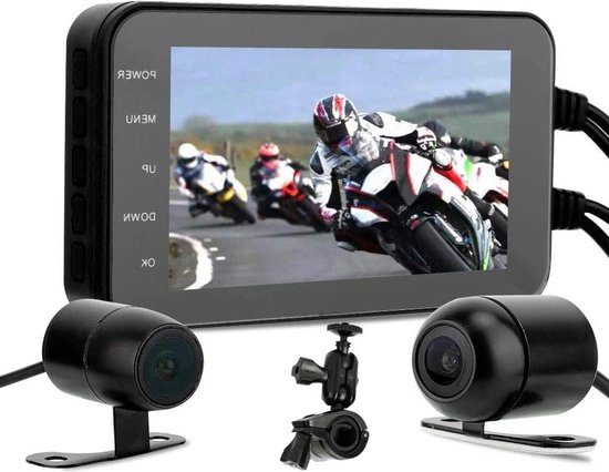 Geloo Wireless Carplay Dashcam Motorrad Navi mit 1080P Dash Cam Dual Kamera 5-Zoll Touchscreen mit G-Sensor Motorradreifen-Reifendruck für Motorrad Carplay & Android