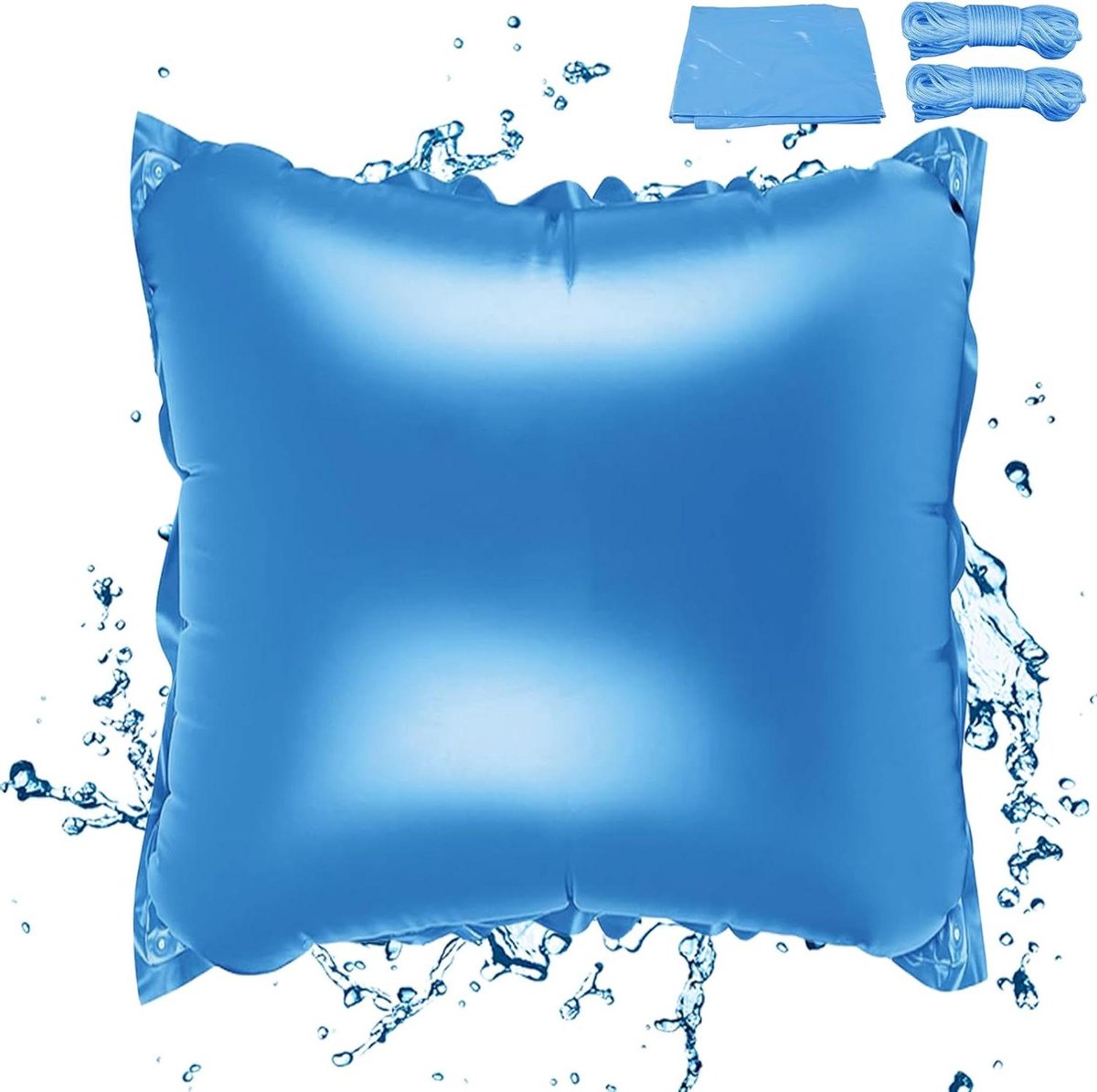 Hemelsblauw Zwembadluchtkussen 120 x 120 cm Vierkant - Met Wielen en Touw - Herbruikbaar - Geschikt voor Bovengrondse Zwembaden