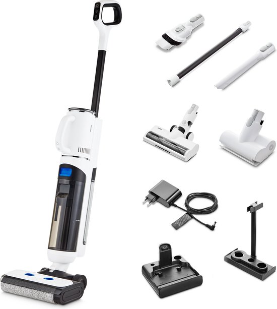 MEDION H30 harde vloerenreiniger met zuigfunctie (2in1, snoerloos, oplaadbare accu, vloerreiniger, borstelrol, aparte schoon- en vuilwatertank, zelfreinigende functie, LED-display, MD11935)