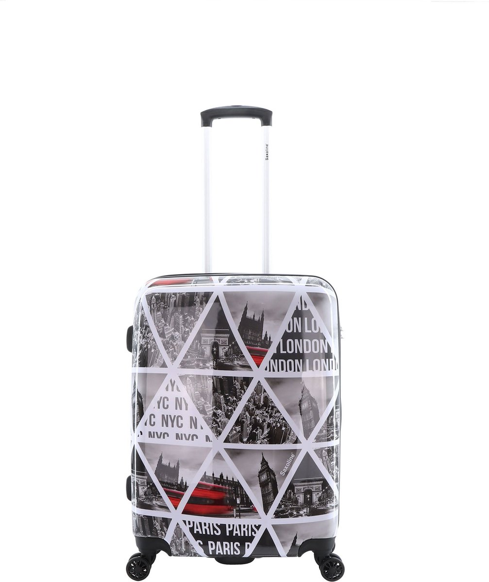 Saxoline Harde Koffer |Trolley | Reiskoffer - 64 cm (Medium) - Cities Print - Bedrukt / Medium